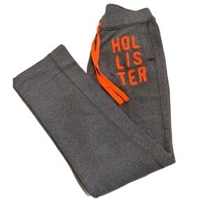 💜 Hollister Gray Joggers with Orange Logo and Drawstring XL